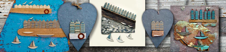 Jan Guest coastal art - beach huts